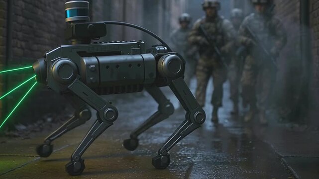 Military Robot Dog With Laser Surveillance