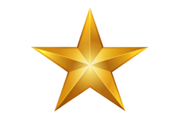 Golden five point star icon shape shiny metallic symbol isolated on transparent background