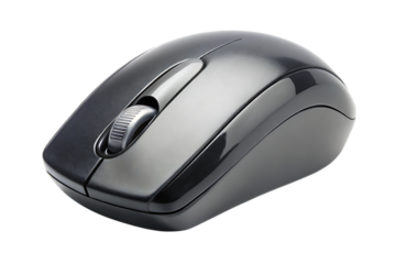 Black Wireless Computer Mouse, isolated on a white or transparent background, cut out on PNG, generated AI
