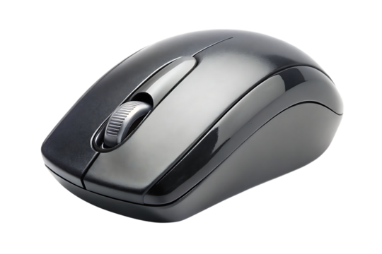 Black Wireless Computer Mouse, isolated on a white or transparent background, cut out on PNG, generated AI