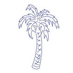 Blue ballpen scribble palm tree. Simple scratch squiggle. Hand drawn strokes doodles. Grunge marker art