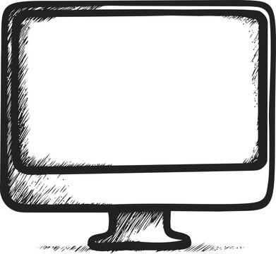 Computer monitor sketch hand drawn with rough lines and blank screen &mdash; stock vector