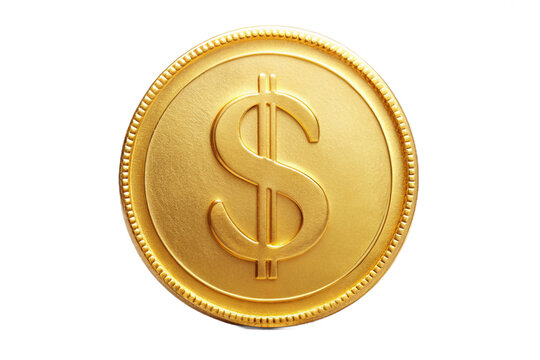 Golden dollar coin with prominent dollar sign centered on a isolated on transparent background