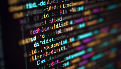 Obraz premium a computer screen displays multiple lines of code, each line with different colors and symbols representing various 