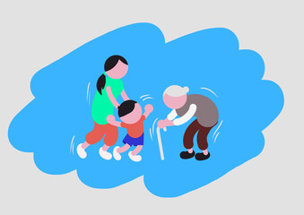 Family Helping Elderly with Love and Care Illustration