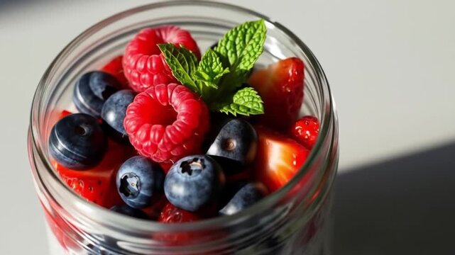 Berry parfait delight in sunlight glow