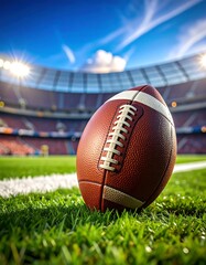 Football on field, stadium background