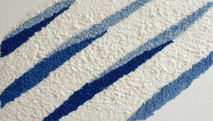 Abstract textured artwork with diagonal, layered, blue stripes on a white granular background