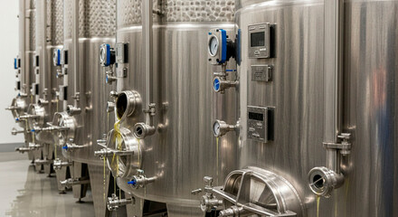 Close-up of Stainless Steel Tanks for White Wine Fermentation