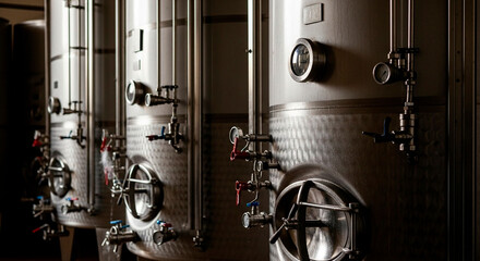 Close-up of Stainless Steel Tanks for White Wine Fermentation