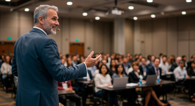 Charismatic businessman giving a presentation at an event
