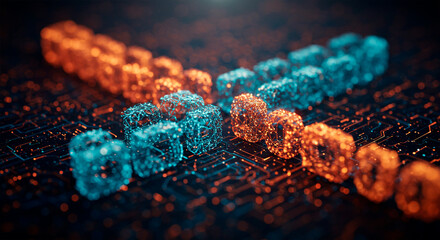 Digital scene with data cubes and light lines