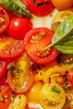 Pizza with Red and Yellow Cherry Tomatoes 