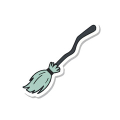 Fototapeta premium Cartoon Broomstick Flying Against White Background