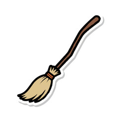 Obraz premium Cartoon Broomstick Flying Against White Background