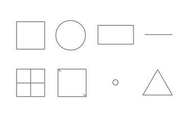 Basic geometric shapes silhouette icon set. featuring square, circle, rectangle, line, triangle, dot symbols