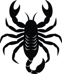 Black vector silhouette of an arachnid, a cartoon spider or a scorpion, a zodiac crab symbol, or a seafood sign isolated on white