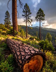 Forest scene with fallen log