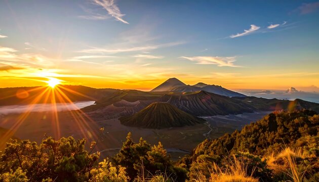Volcanic sunrise panorama