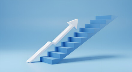 Arrow climbing stairs, representing business growth and career advancement concept