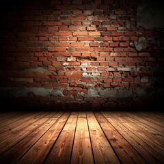 Empty room with brick wall and wooden floor
