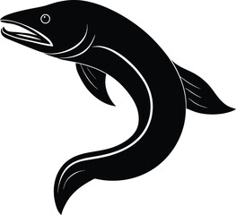 A black vector silhouette of a fish jumping from the ocean, a perfect symbol for a marine logo or tattoo design