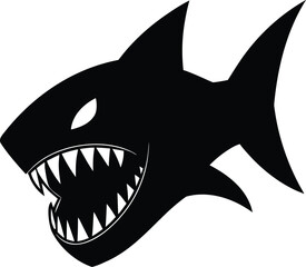 vector illustration of a black shark on transparent background