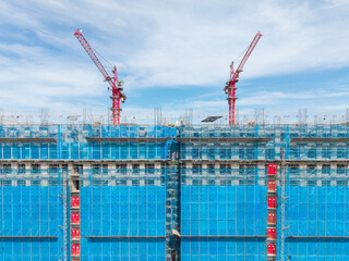 High Rise Building Construction with Cranes