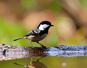 Obraz premium Bird perched on a log over water