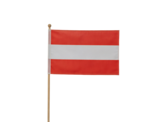 Small Handheld Austrian Flag on a Wooden Stick, Ideal for Parades and Patriotic Events on transparent background