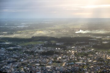 茨城県笠間市　愛宕山から望む秋の日の出シーン
