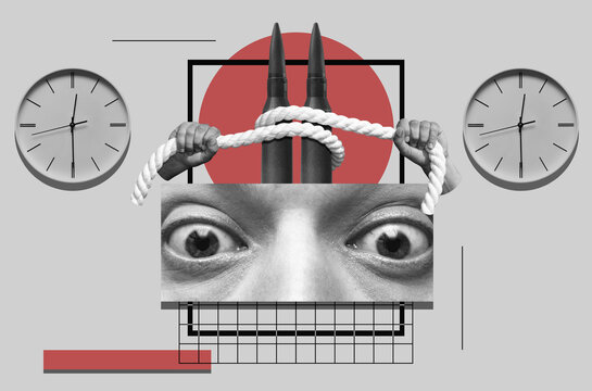 Still life in Dada style with eyes and bullets
