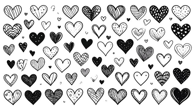 Collection of hand-drawn hearts