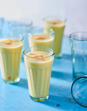 Golden Saffron Latte in a Clear Glass
