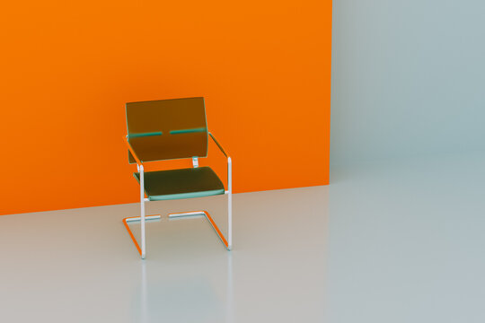 Transparent chair against vibrant orange background in isolated space