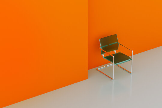 Transparent chair against vibrant orange background in isolated space