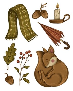 Autumn set with a squirrel
