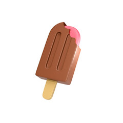 chocolate ice cream with red strawberry filling inside isolated 3d render cartoon with transparent background