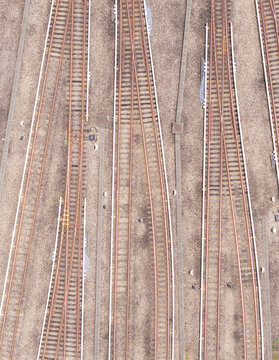 Aerial View of Multiple Parallel Railway Tracks