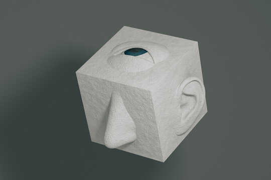 Abstract cube featuring different parts of the face in clean design