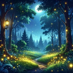 Enchanted forest at night