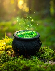 Enchanting potion in a cauldron