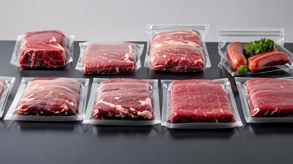 Fresh meat vacuum sealed packaging lineup  perfect for butchers and culinary arts