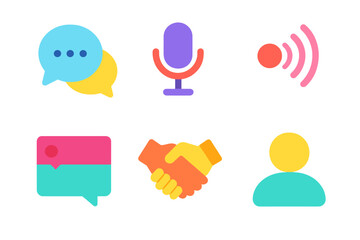 Communication glow silhouette icon set. featuring chat, microphone, audio, message, handshake, user symbols