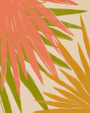 Vibrant Palm Leaf Illustration In Warm Summer Tones