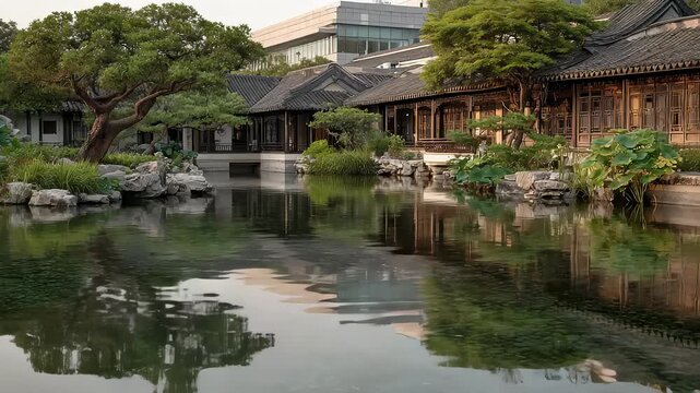 Tranquil waters reflect the beauty of classical garden architecture