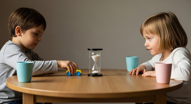 Turn‑taking with a sand timer builds fairness and patience