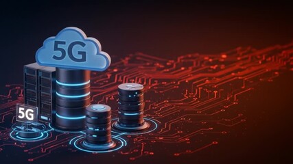 Dynamic 5G network servers and cloud storage pulsate with glowing data pathways - Powered by Adobe
