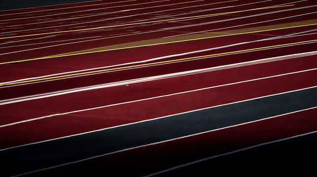Close-up of parallel red and metallic stripes on a textured surface