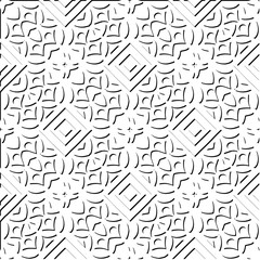 3d relief tiles. Vector pattern with symmetrical elements . Modern stylish abstract texture. Repeating tiles from striped elements. Black and white pattern.